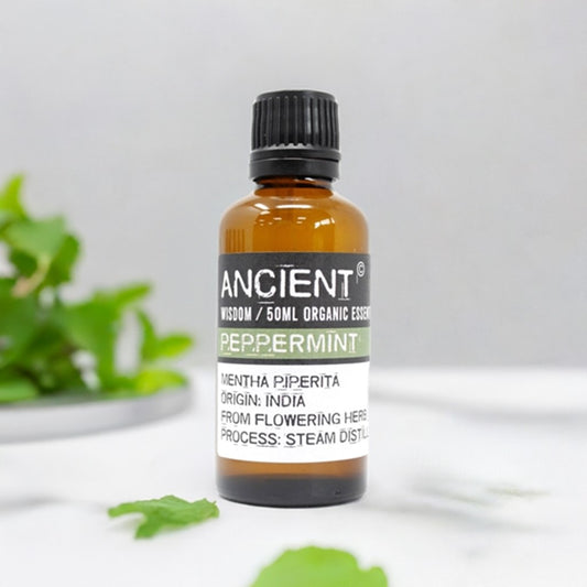 Ancient Wisdom Organic Peppermint Essential Oil with peppermint leaves