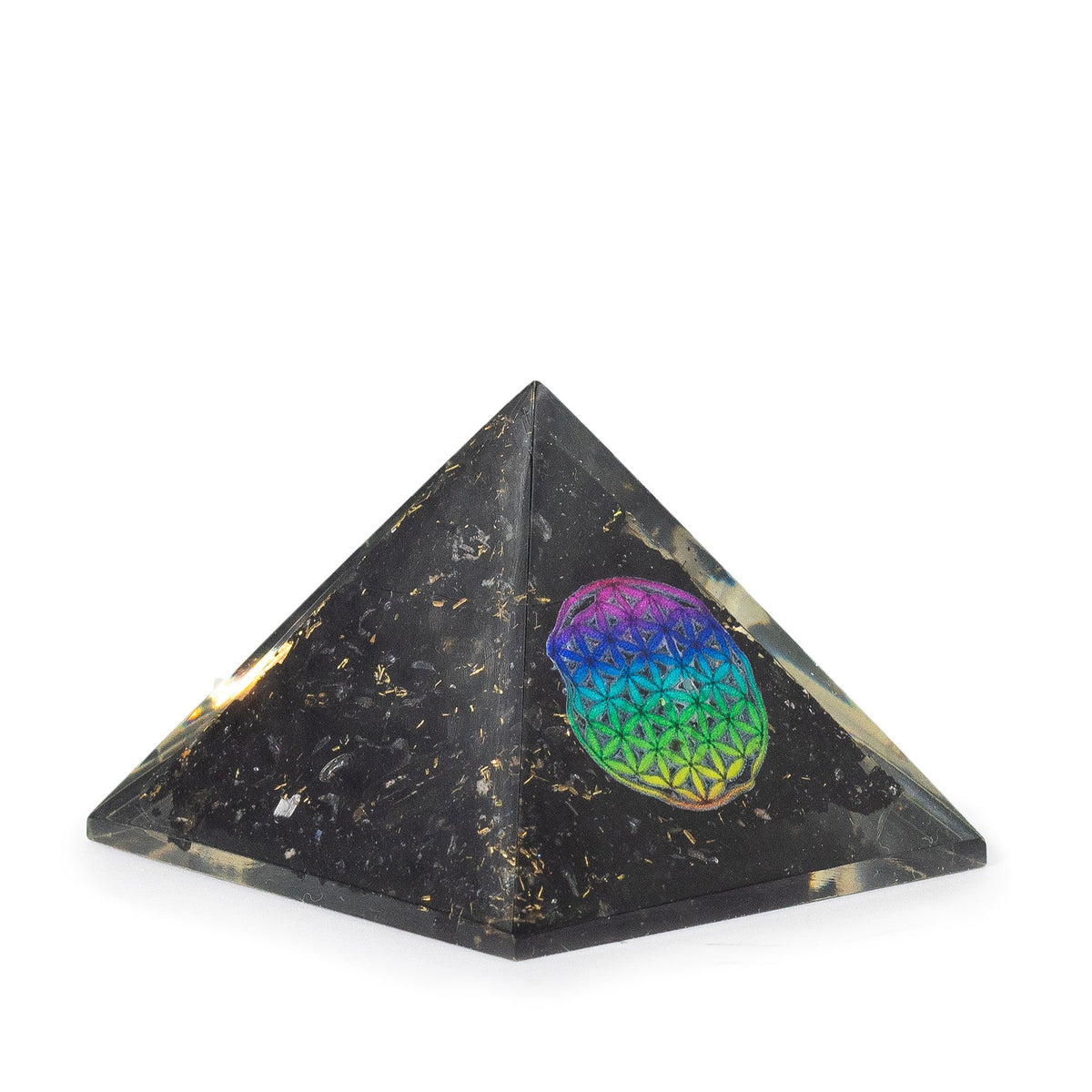 Ancient Wisdom black tourmaline and flower of life pyramid