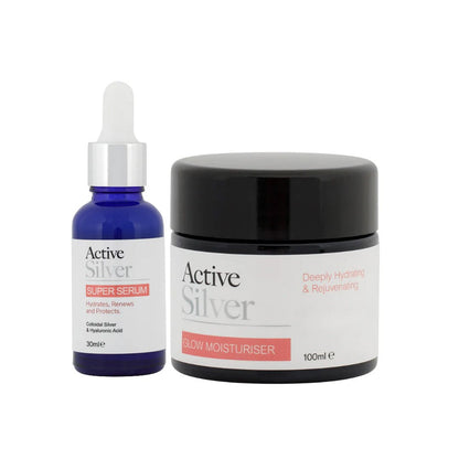 Active 30ml Silver Super Serum and 100ml Glow Moisturiser duo 
