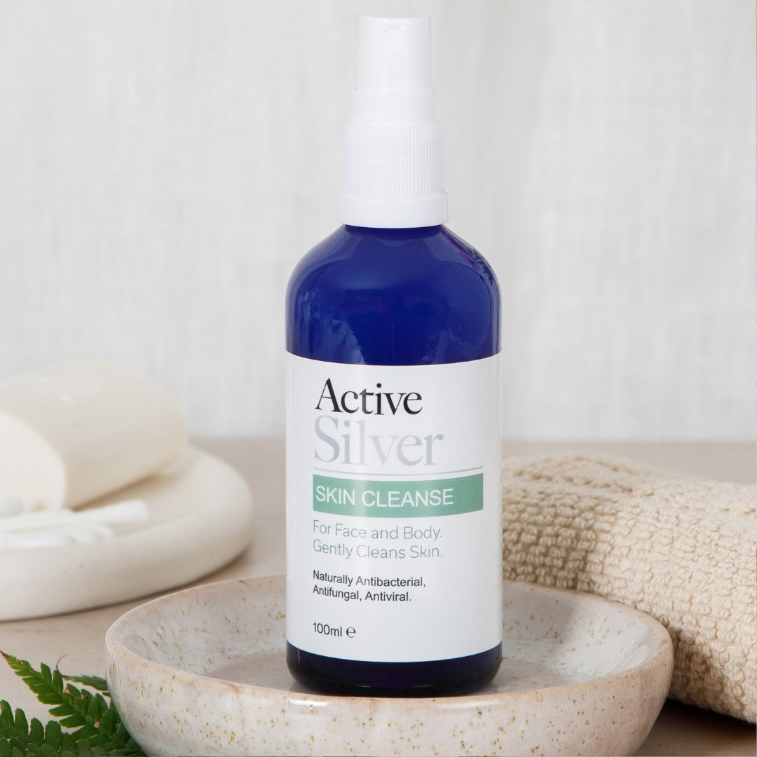 Active Silver Skin Cleanse 100ml standing in marble dish