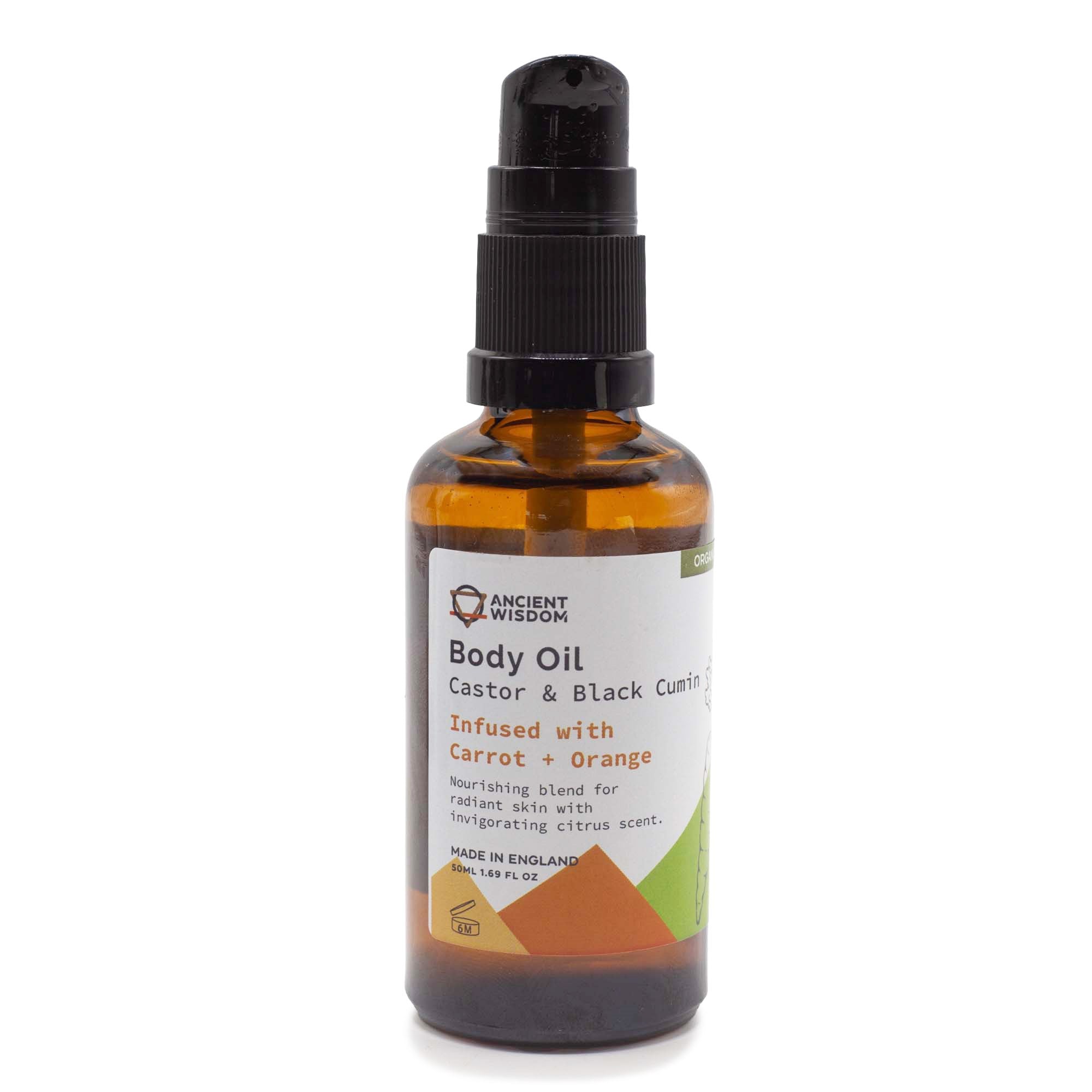 Ancient Wisdom Organic Body Oil Black Cumin & Castor Oil infused with carrot & orange 50ml