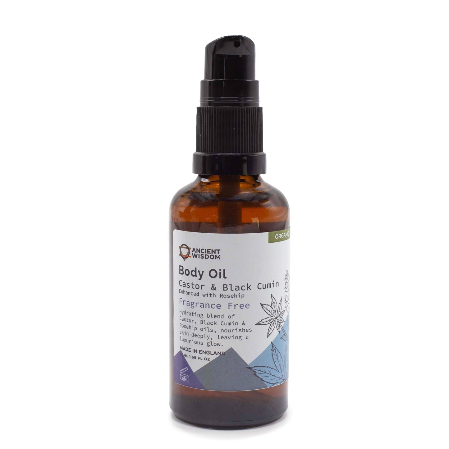 Ancient Wisdom Organic Body Oil Black Cumin & Castor Oil infused with Rosehip unscented 50ml