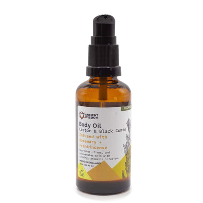 Ancient Wisdom Organic Body Oil Black Cumin & Castor Oil infused with rosemary & frankincense 50ml