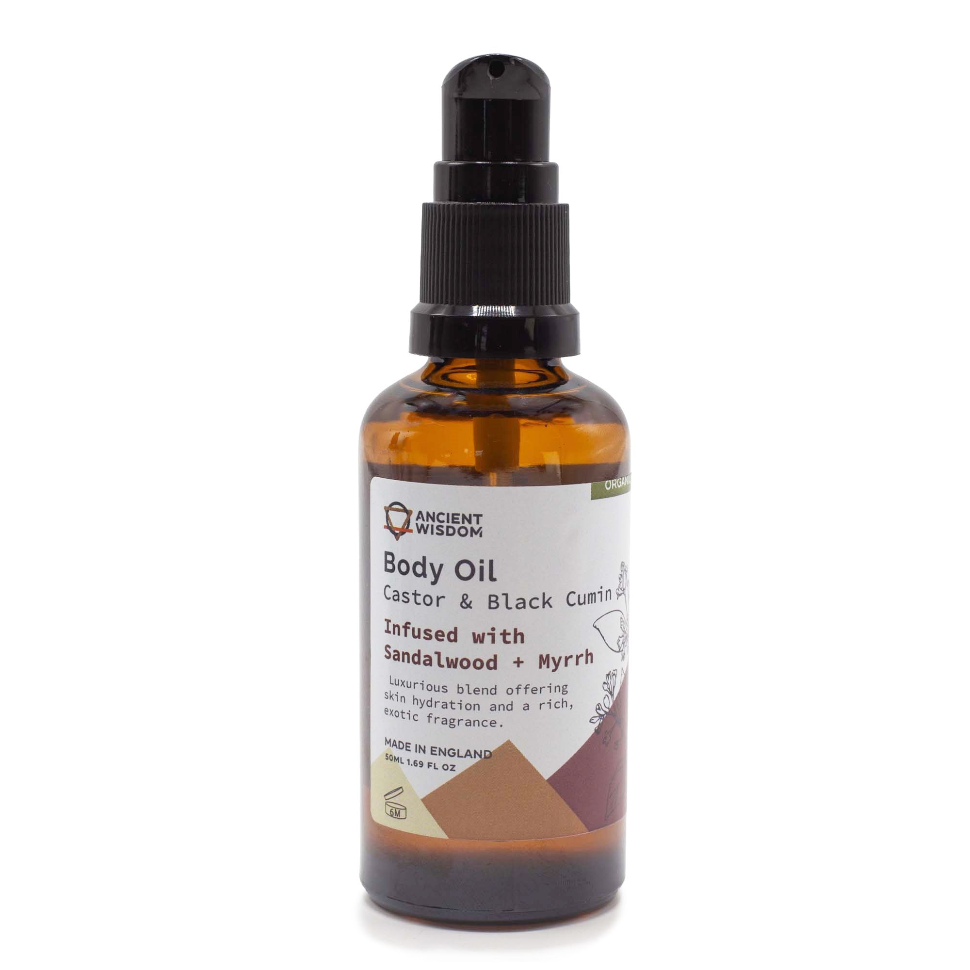 Ancient Wisdom Organic Body Oil Black Cumin & Castor Oil infused with Sandalwood & Myrrh 50ml