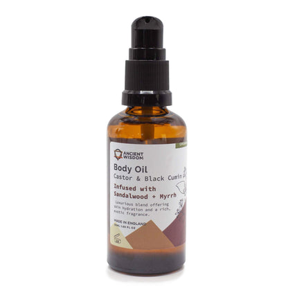 Ancient Wisdom Organic Body Oil Black Cumin & Castor Oil infused with Sandalwood & Myrrh 50ml