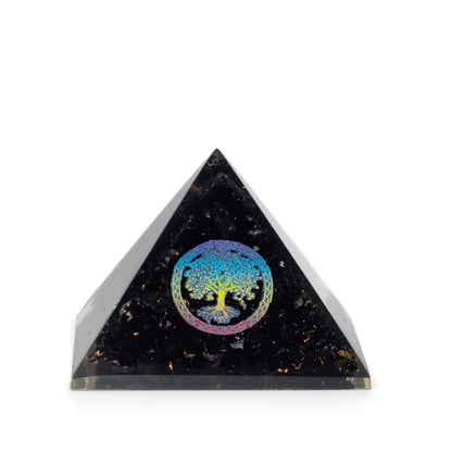 Ancient wisdom orgonite pyramid with black tourmaline and tree of life design