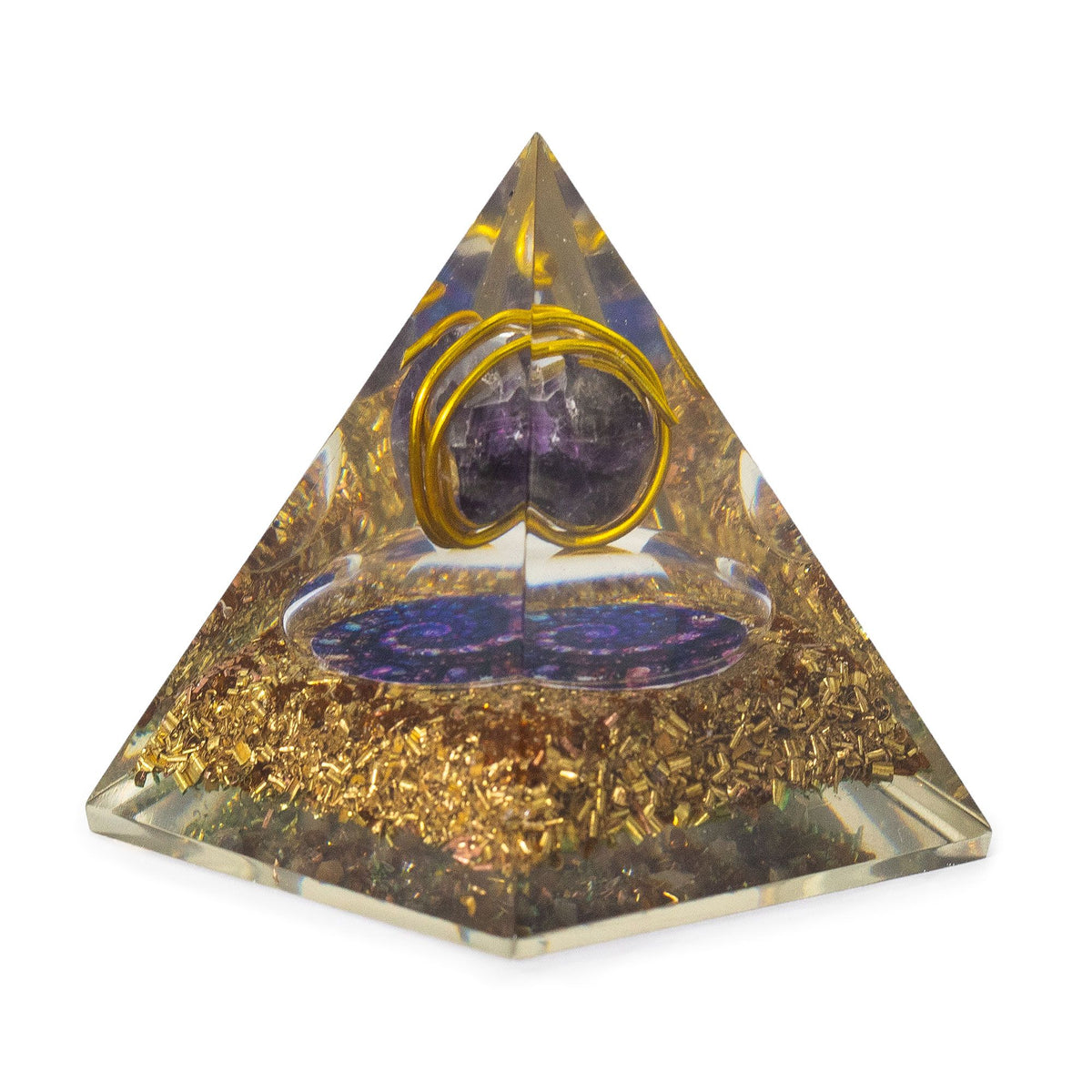 Ancient wisdom amethyst and copper orgonite pyramid