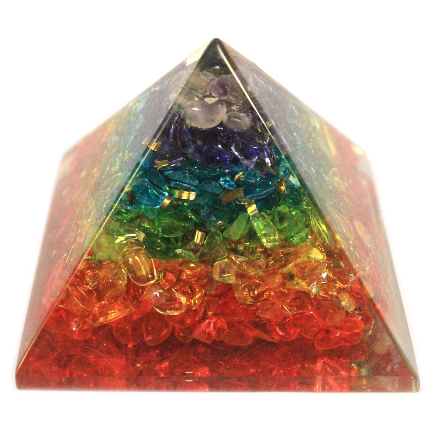 Reverse of Ancient Wisdom Orgonite Pyramid with mixed real gemstones 