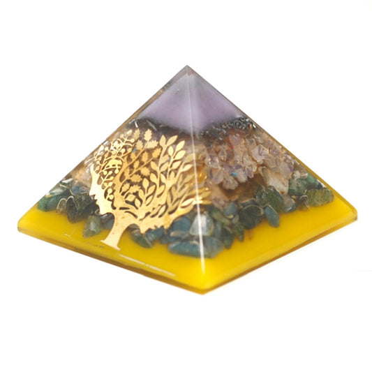 Ancient Wisdom Orgonite Pyramid with Tree & Gold Base (70mm)