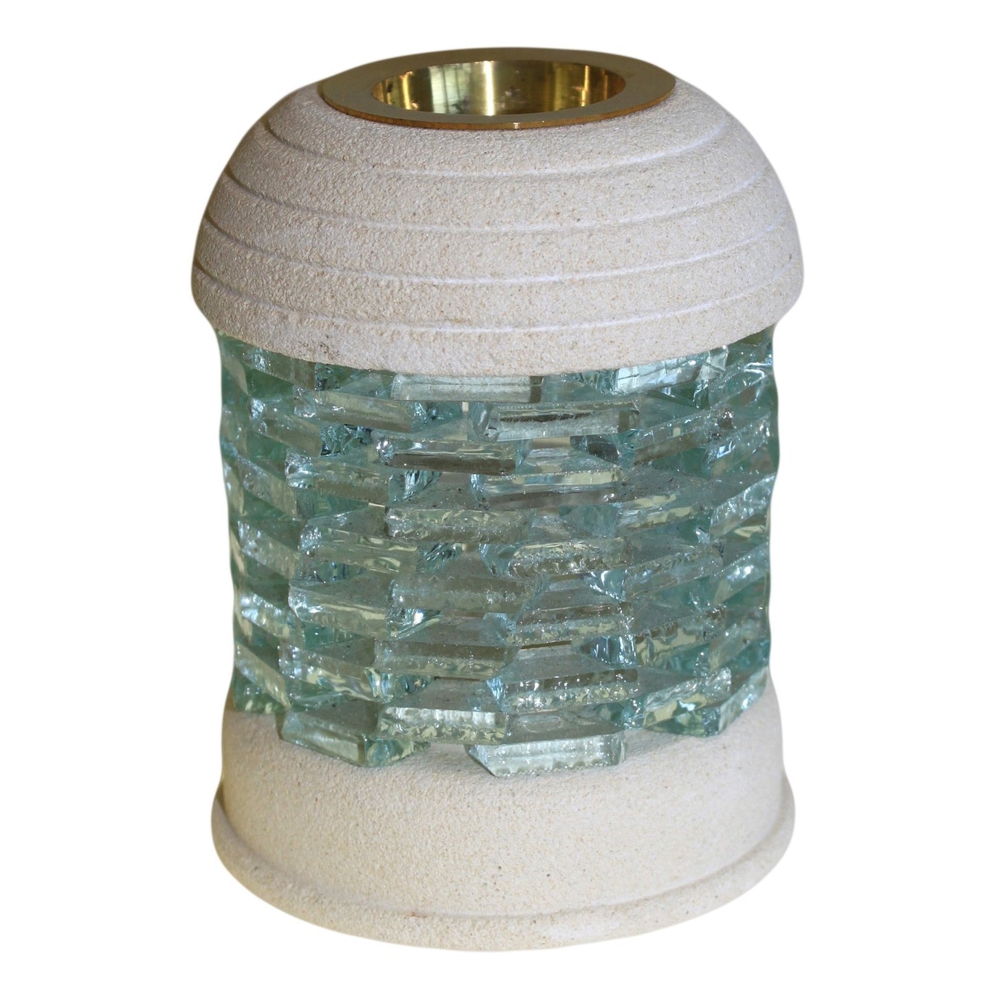 Ancient Wisdom Hand-Carved Round Sandstone & Glass Oil Burner