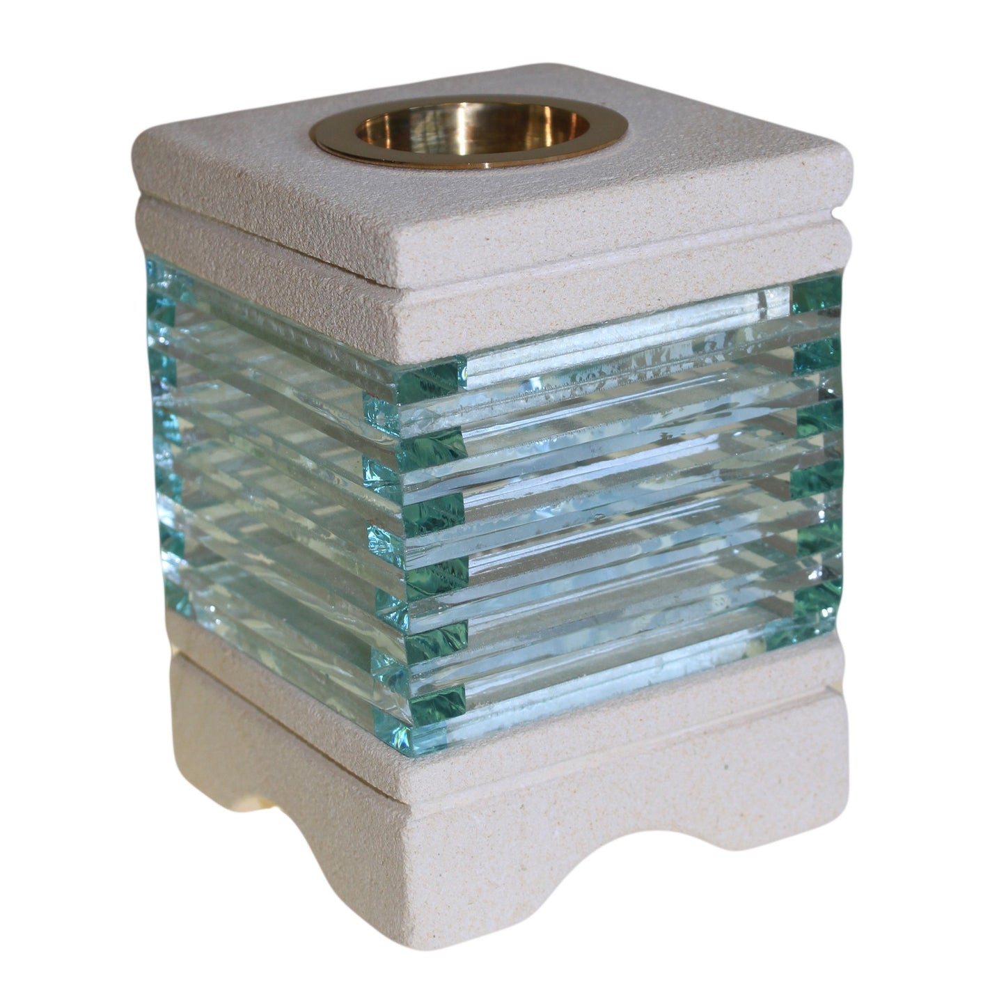 Ancient Wisdom Hand-Carved Square Sandstone & Glass Oil Burner