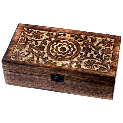 Hand carved mango wood essential oil storage box for 32 oils