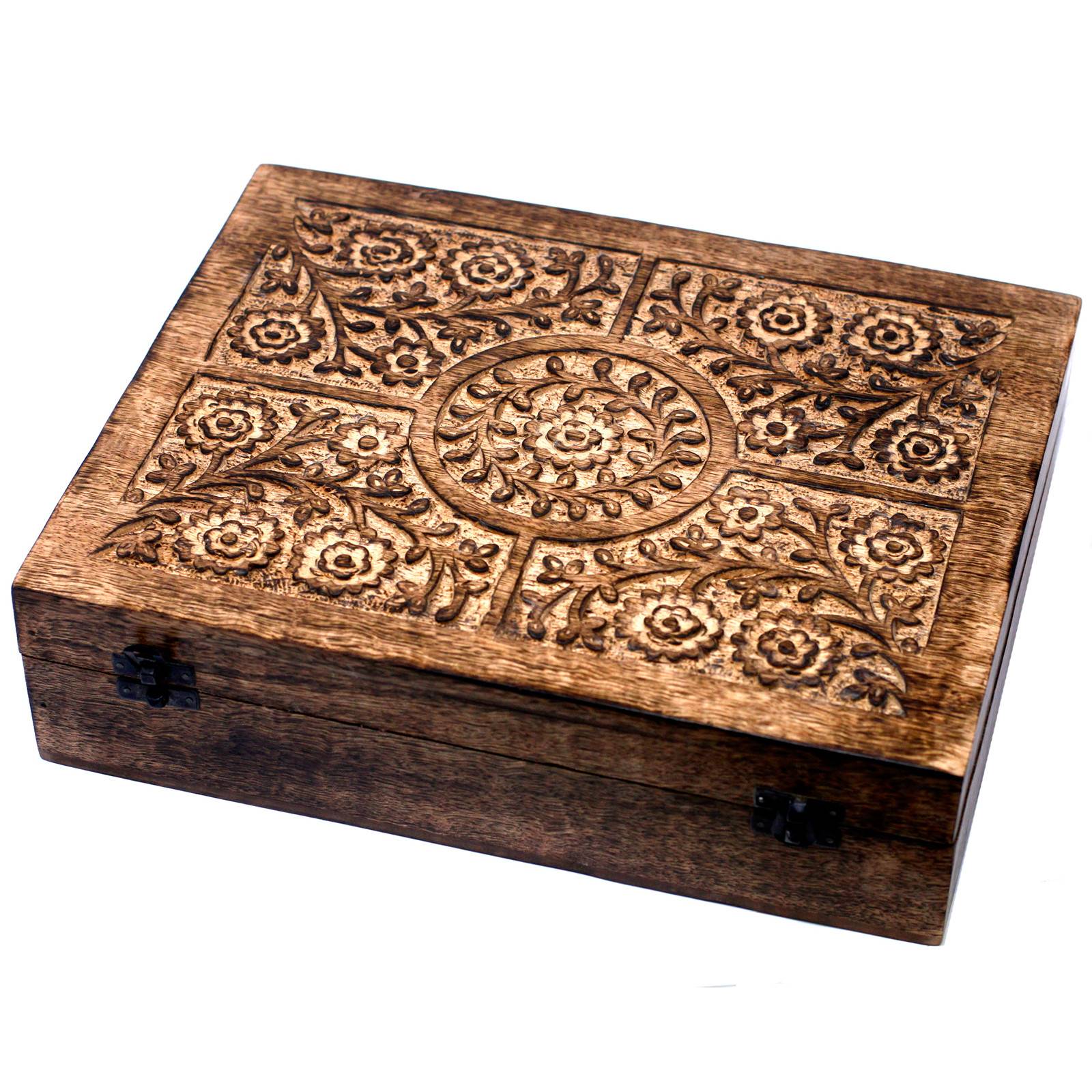 Handcarved mango wood essential oil storage box for 80 oils