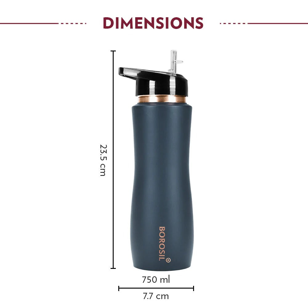 Borosil copper water bottles, sipper 750ml dimensions
