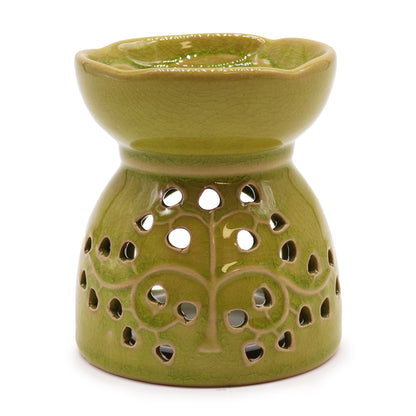 Floral cut out design ceramic oil burner green