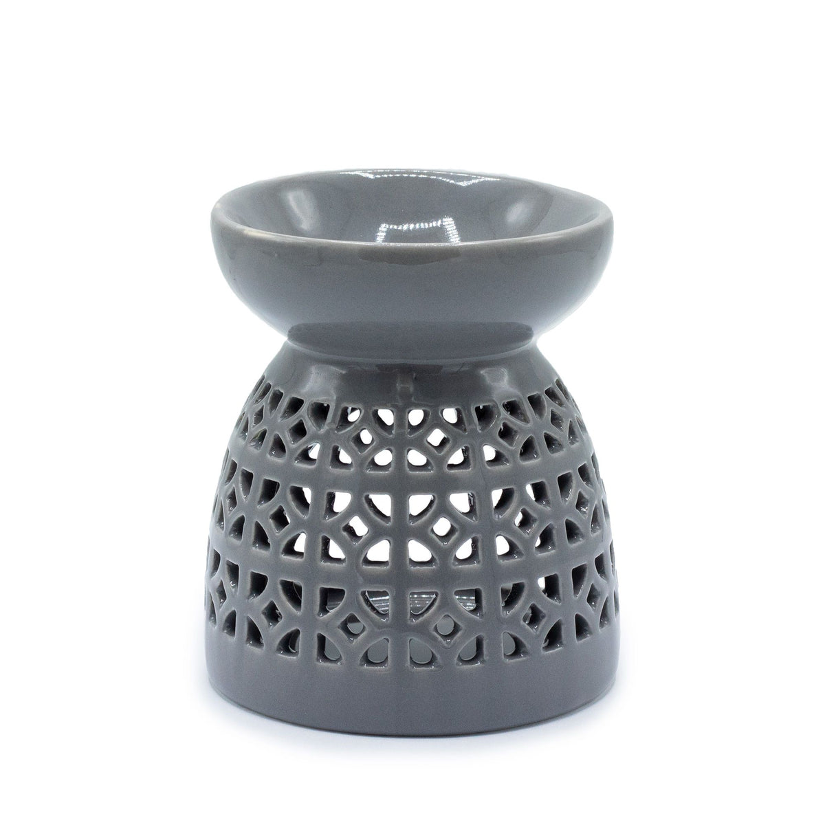 Ceramic oil burner with moroccan cut out reverse side