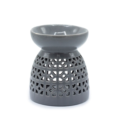 Ceramic oil burner with moroccan cut out reverse side