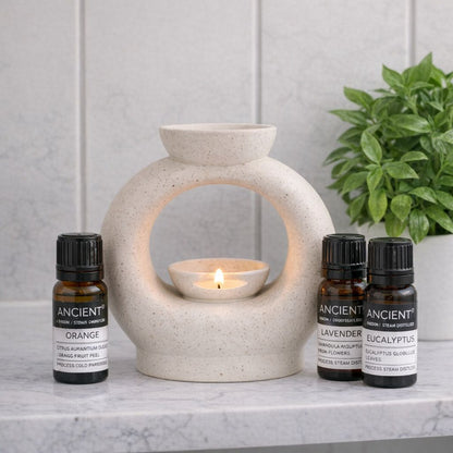 Neutral ceramic oil burner with three organic essential oils home spa set