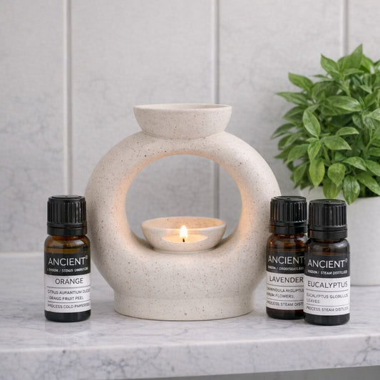 Neutral ceramic oil burner with three organic essential oils home spa set