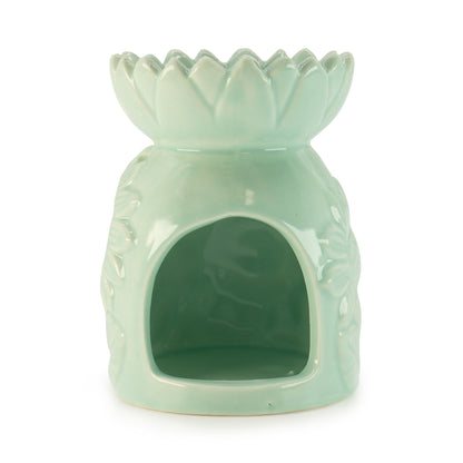Ceramic sunflower oil burner in pastel green