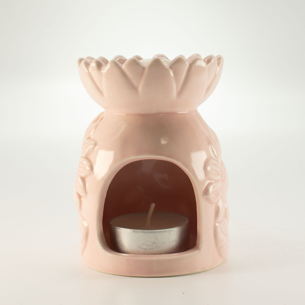 Pastel pink sunflower oil burner with tea light