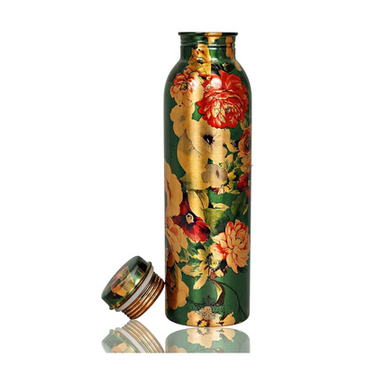 Floral design copper drinking bottle by Indian Art Villa with large capacity 1500ml