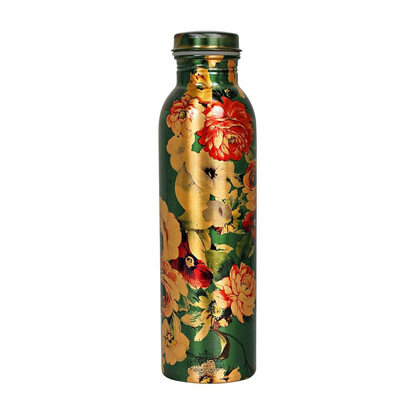 Indian Art Villa Copper bottle with floral design and large 1500ml capacity