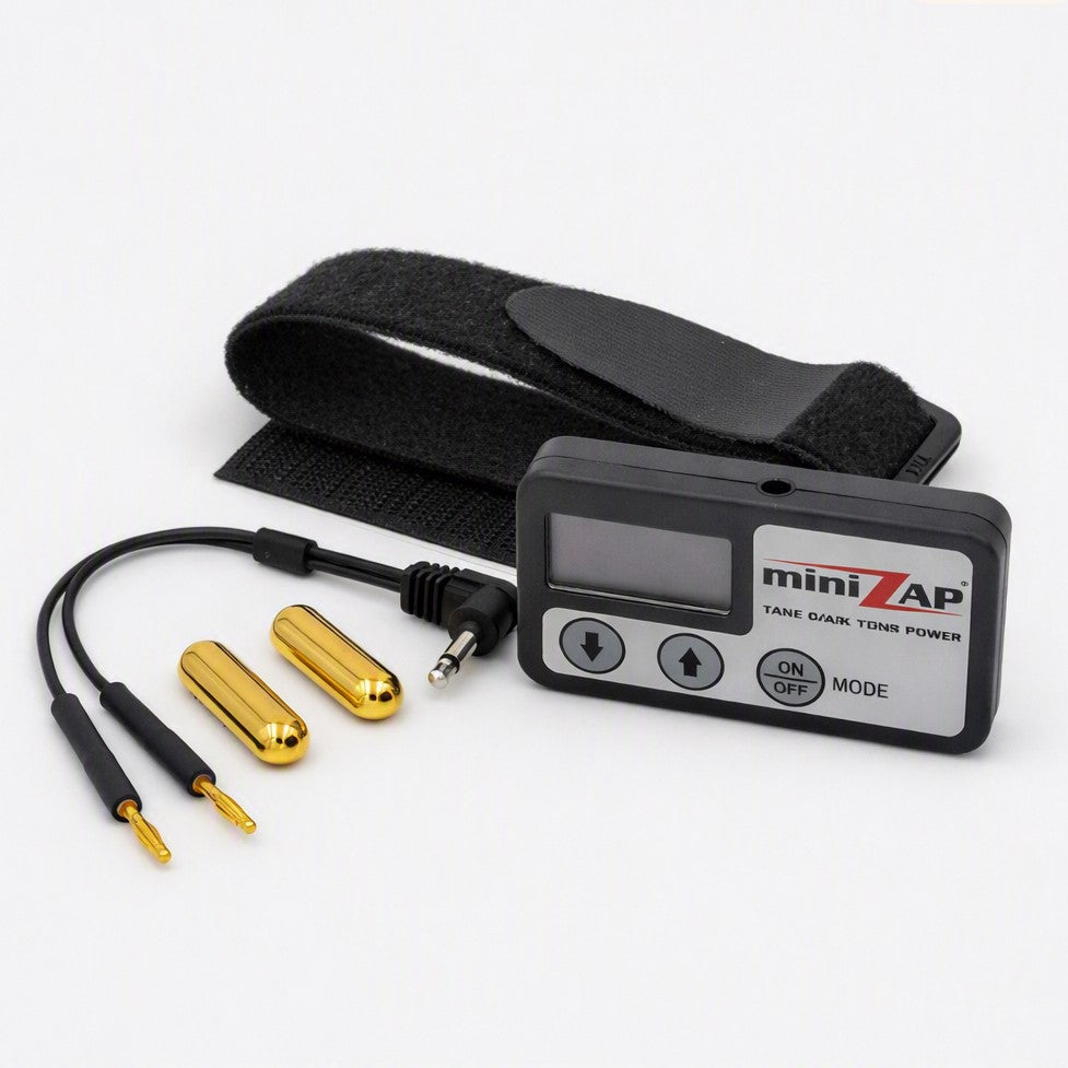 Minizap with wristband, micro-pulsing cord and gold electrodes