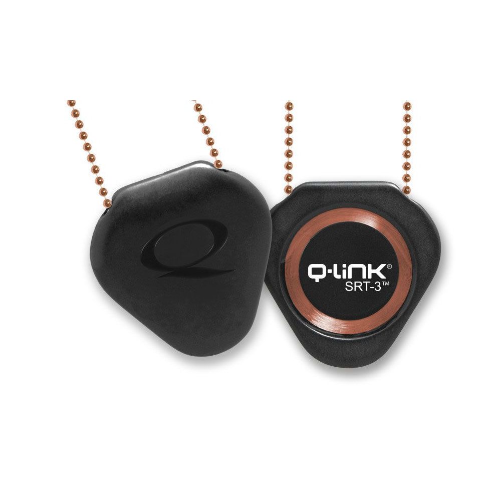 Q-link black pendants with copper bead chains