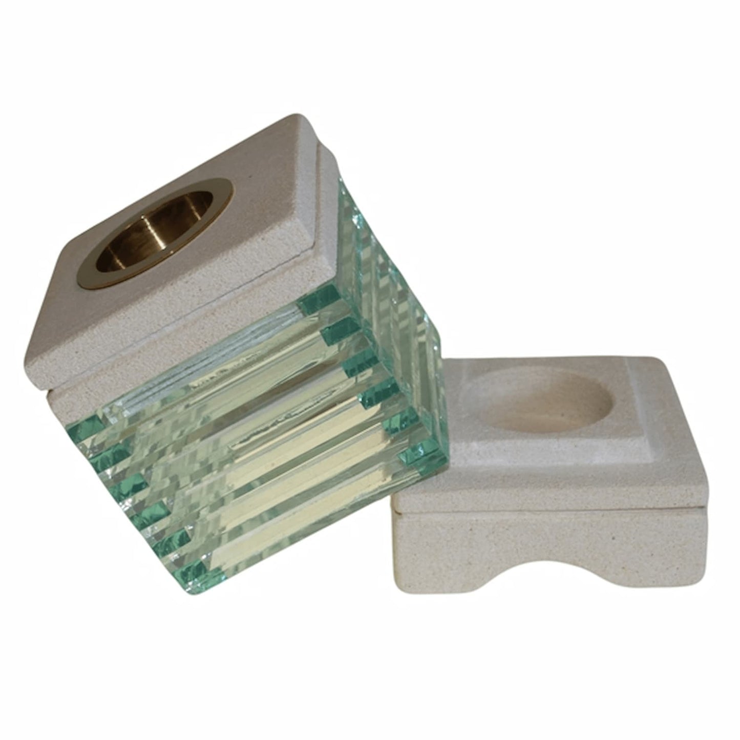 Ancient Wisdom Hand-Carved Square Sandstone & Glass Oil Burner