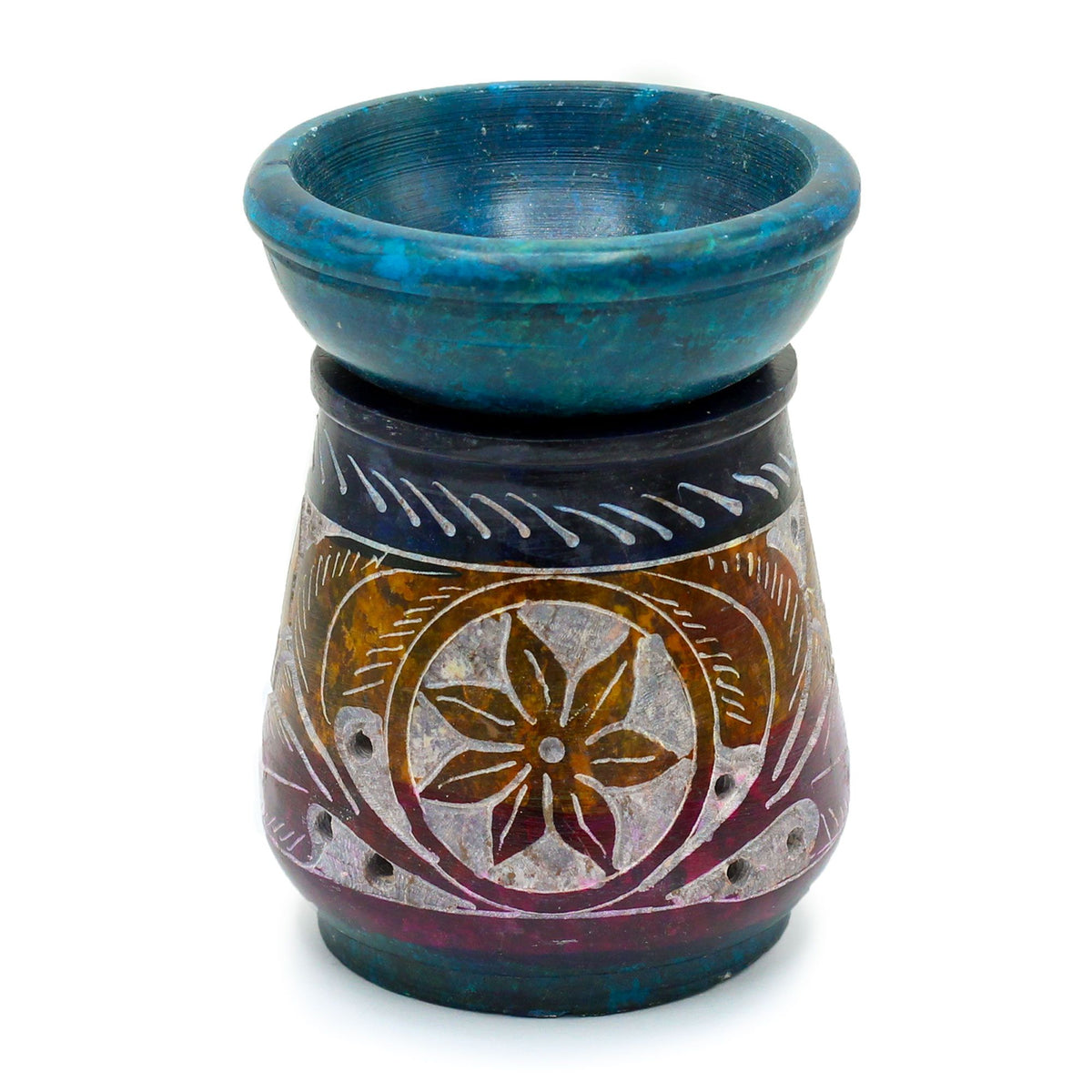 Soap stone oil burner with flower motif for essential oils and wax melts