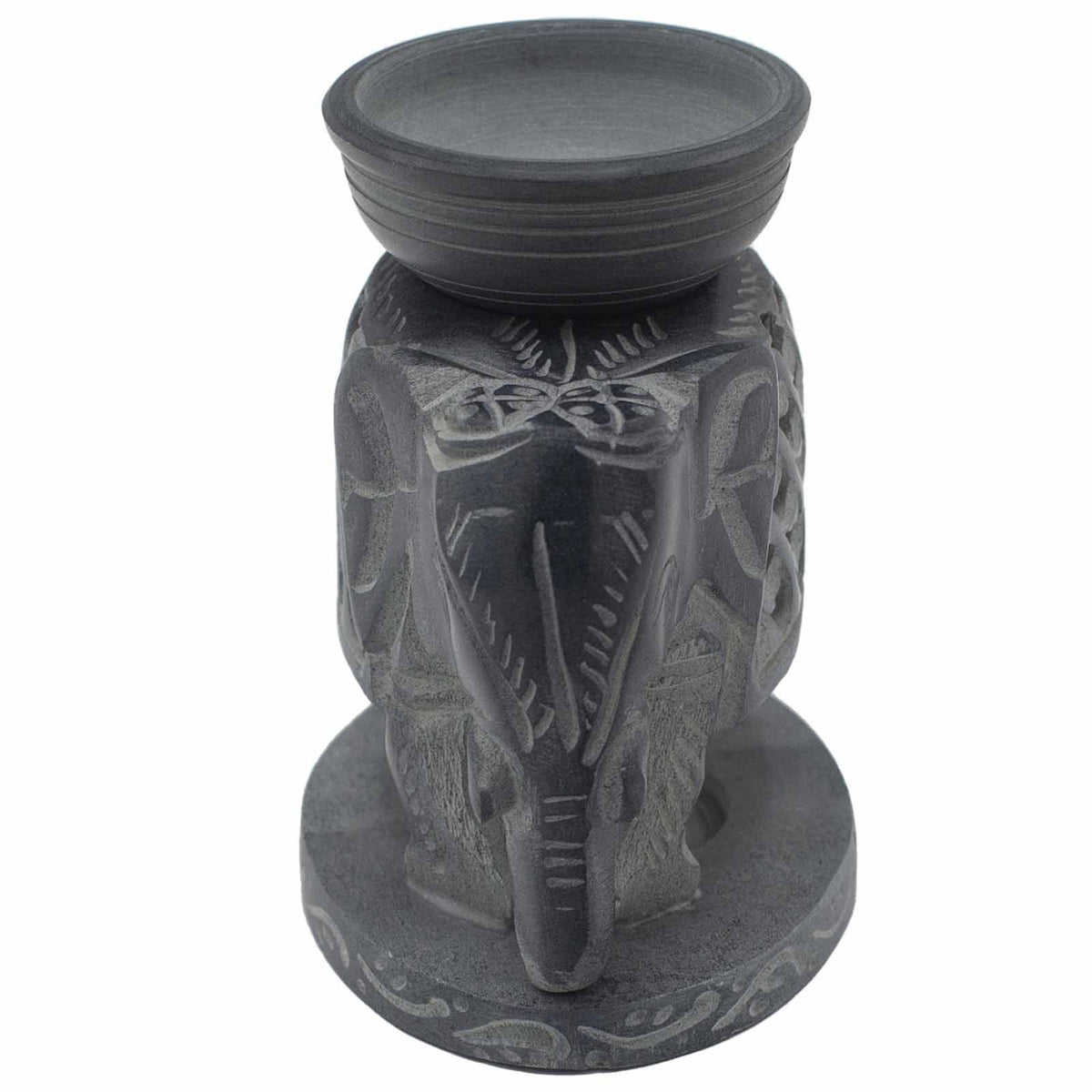 Front view of large soapstone elephant oil burner