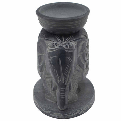 Front view of large soapstone elephant oil burner