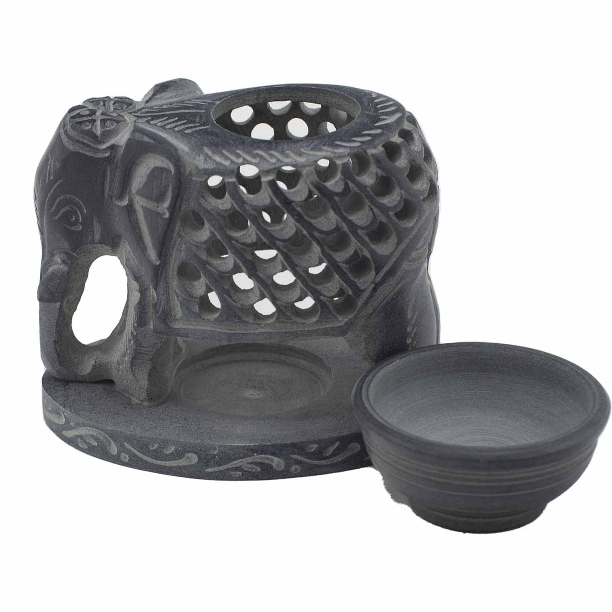 Elephant soapstone oil burner with top off