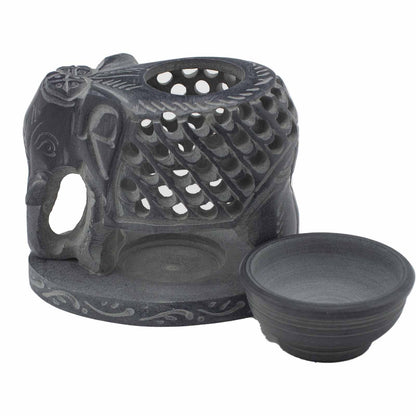 Elephant soapstone oil burner with top off