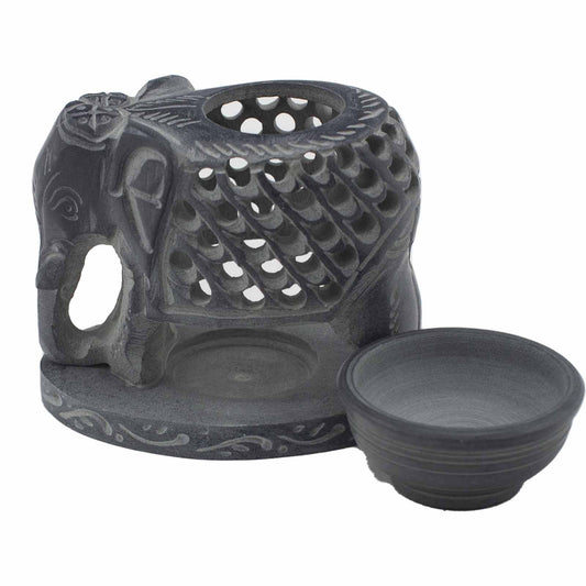 Elephant soapstone oil burner with top off