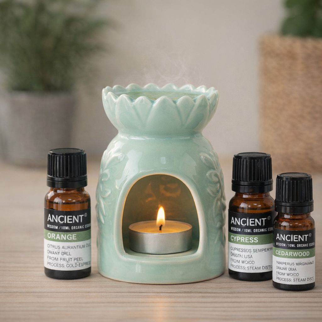 Ceramic oil burner with 3 organic essential oils