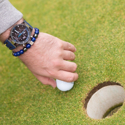 Playing golf with a Zen-Z Karma Lapis Lazuli magnetic bracelet