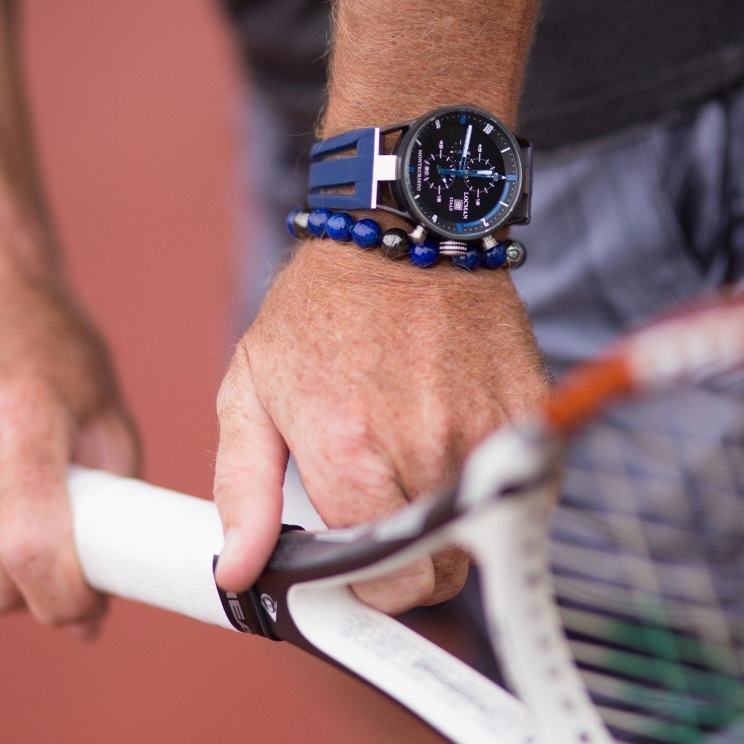 Playing tennis with a Zen-Z Karma Lapis Lazuli magnetic bracelet