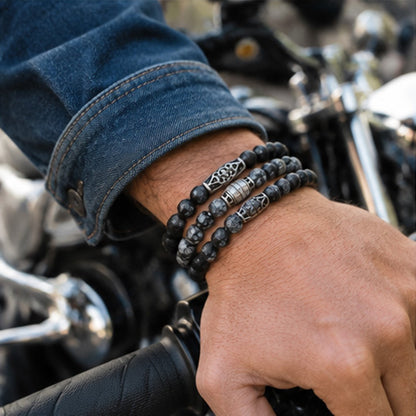 Zen-Z snowflake obsidian magnetic bracelets stacked on wrist